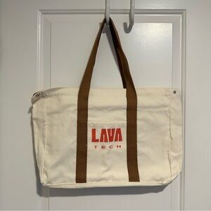 Lava Tech Zip Canvas Tote Bag in Cream with Red